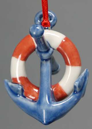 Annual Figurine Ornament Anchor In A Lifebelt - Boxed