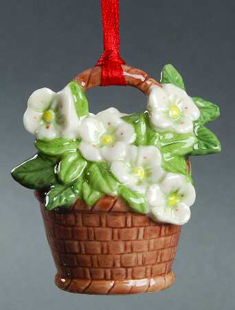 Annual Figurine Ornament Basket Of Christmas Roses - Boxed