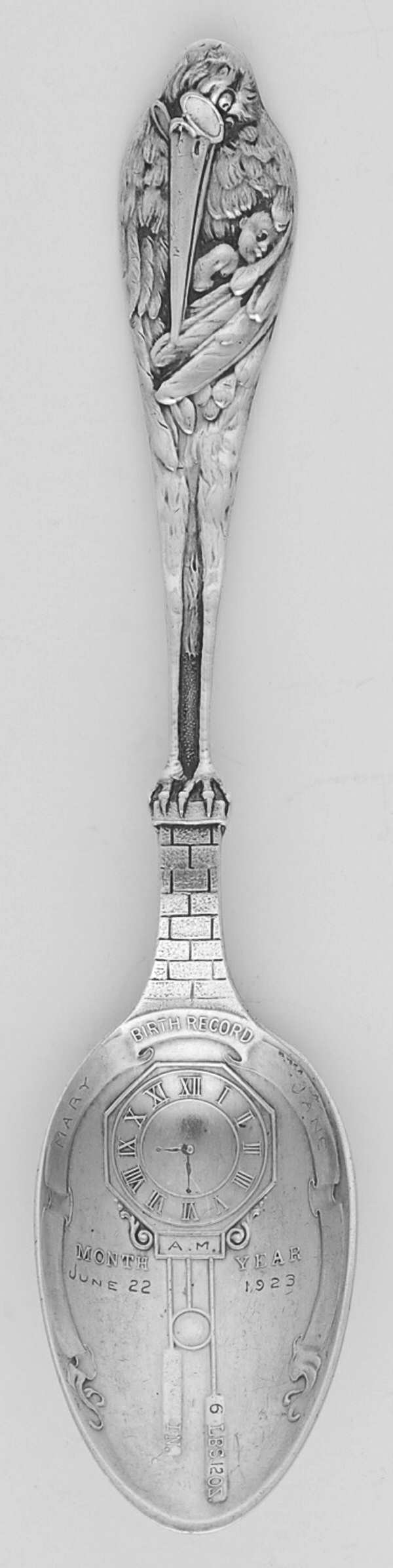 Birth Record Spoon-Sterling Birth Record Spoon - No Box Nb1923