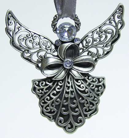 Roman Christmas Ornaments Angel W/ Bow-Pewter - No Box