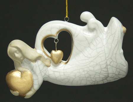 Roman Christmas Ornaments Crackle Angel W/ Heart - No Box