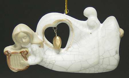 Roman Christmas Ornaments Crackle Angel W/ Harp - No Box