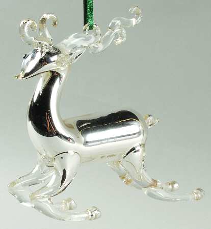 Roman Christmas Ornaments Silver Splendor Deer-Running - Boxed