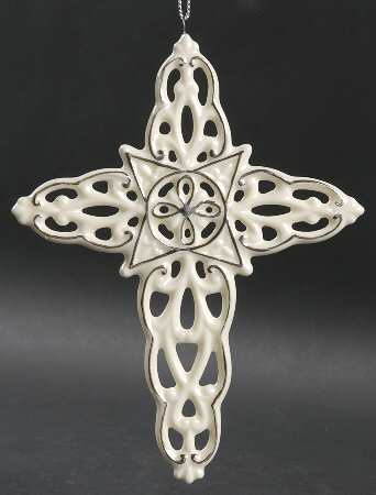 Roman Christmas Ornaments Ivory & Silver Cross-B - No Box