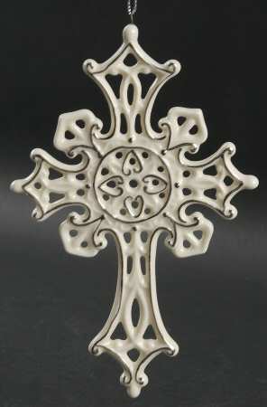 Roman Christmas Ornaments Ivory & Silver Cross-C - No Box