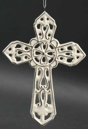 Roman Christmas Ornaments Ivory & Silver Cross-A - No Box