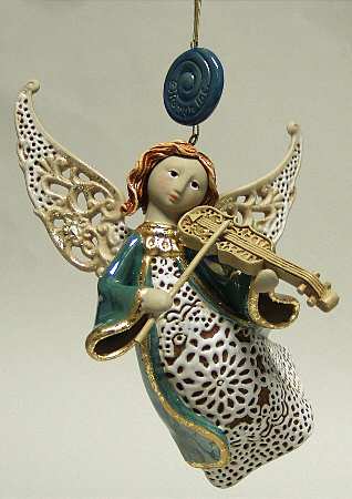Origins Artisan Collection Green Angel W/ Violin Ornament - Boxed