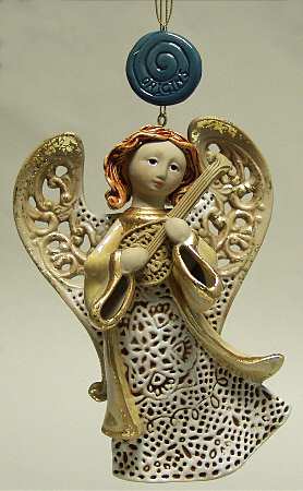 Origins Artisan Collection Yellow Angel W/ Lute Ornament - With Box