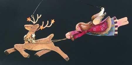 Woodworks Collection Deer Pulling Angel Ornament - No Box