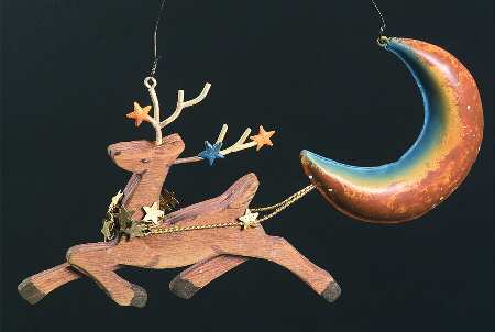 Woodworks Collection Deer Pulling Moon Ornament - No Box