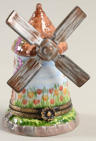 Rochard Limoges Box Windmill With Flowers - No Box