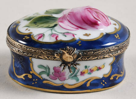 Rochard Limoges Box Oval Blue Box With Rose - No Box