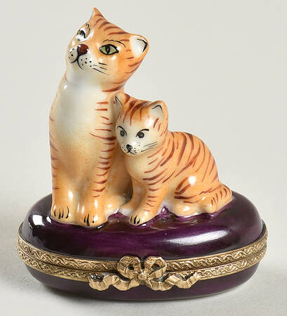 Rochard Limoges Box Orange Cat With Kitten - No Box
