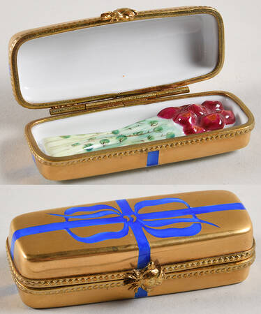 Rochard Limoges Box Gold Box Of Roses-Blue Bow - No Box