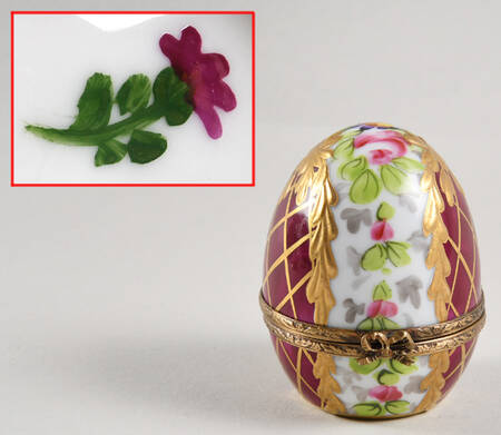 Rochard Limoges Box Egg-Maroon & Gold With Roses - No Box