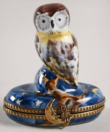 Rochard Limoges Box Owl On Starry Night Base - No Box