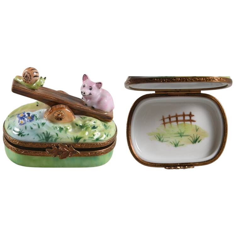 Rochard Limoges Box Pig And Snail On See Saw - Boxed