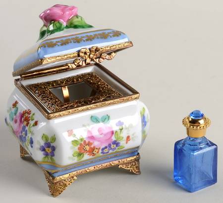 Rochard Limoges Box Chest With Flacon-Square Box Blue - Boxed