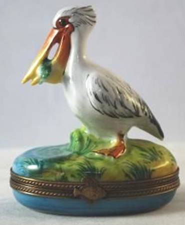 Rochard Limoges Box Pelican W/ Fish - Boxed