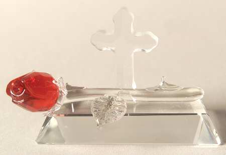 Crystalle Religious Cross With Red Flower - No Box