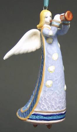 Winter Whisper Angel With Horn Ornament - No Box