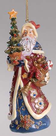 Cloisonne Collection Santa With Tree Ornament - No Box