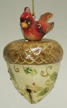 Cloisonne Collection Acorn Bell W/ Cardinal - Boxed