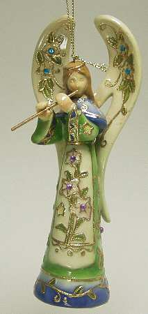 Cloisonne Collection Angel With Flute Ornament - No Box