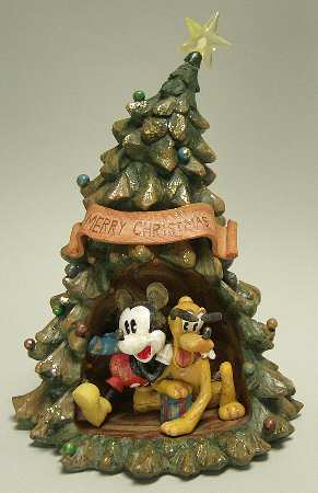Disney Christmas Figurine Mickey & Pluto Christmas Tree - Boxed