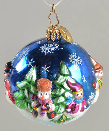 2005 Christopher Radko Ornaments Snow Globe Gem-Snowmen On Blue Ball - No Box