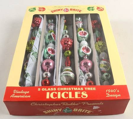 Shiny Brite Ornaments Icicles Pink/Grn/Slvr - With Box