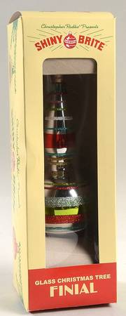 Shiny Brite Ornaments Blown Glass Finial With Strpes - Boxed