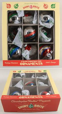 Shiny Brite Ornaments Large Santa/Snoman/Ball  - Boxed