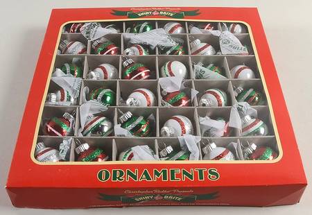 Shiny Brite Ornaments Small Balls Red/Wht/Grn - Boxed