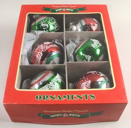 Shiny Brite Ornaments Silent Night / Merry Christmas Balls - Boxed