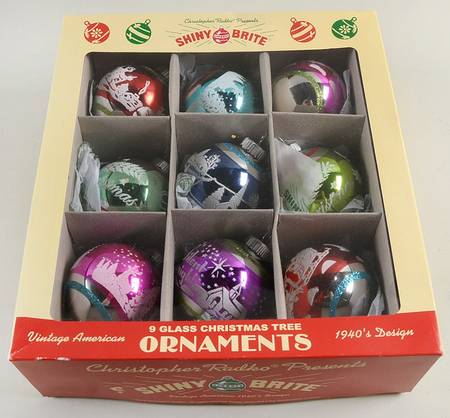 Shiny Brite Ornaments Silent Night / Merry Christmas Balls - Boxed