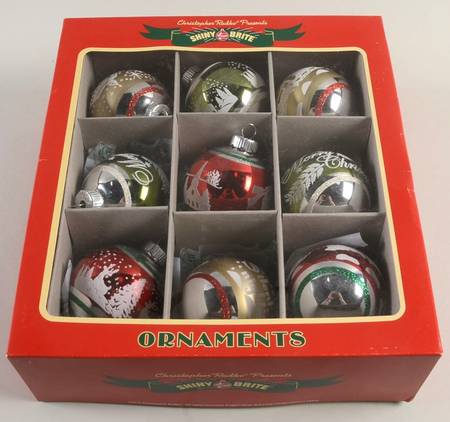 Shiny Brite Ornaments Silent Night / Merry Christmas Balls - Boxed