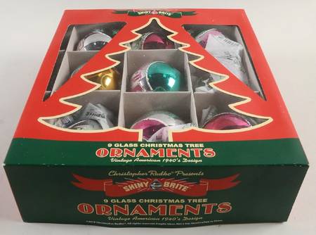 Shiny Brite Ornaments Signature Flocked Balls-Large Pink/Green - Boxed