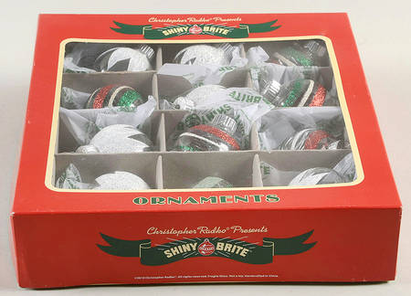 Shiny Brite Ornaments Striped Balls- Red/Green/White - Boxed by Christopher Radko