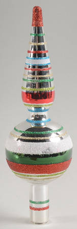 Shiny Brite Ornaments Finial Striped Red/Gr/Blu/Wht - With Box 233