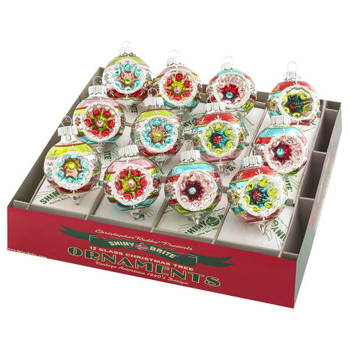 Shiny Brite Ornaments Decorated Reflector Rounds - Festive Fet - Boxed