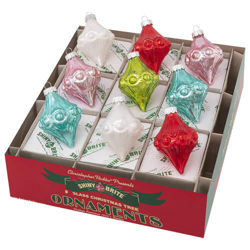 Shiny Brite Ornaments Multi Color Shapes Festive Fete - Boxed