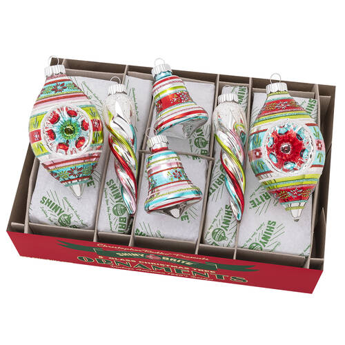 Shiny Brite Ornaments Mixed Shaped Multi Size Festive Fete - Boxed