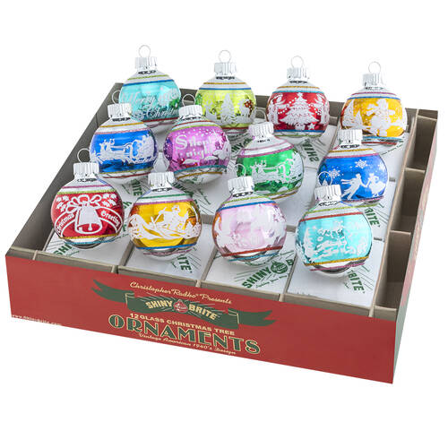 Shiny Brite Ornaments Sig Flocked Roundsw/Pchristmas Confetti  - Boxed