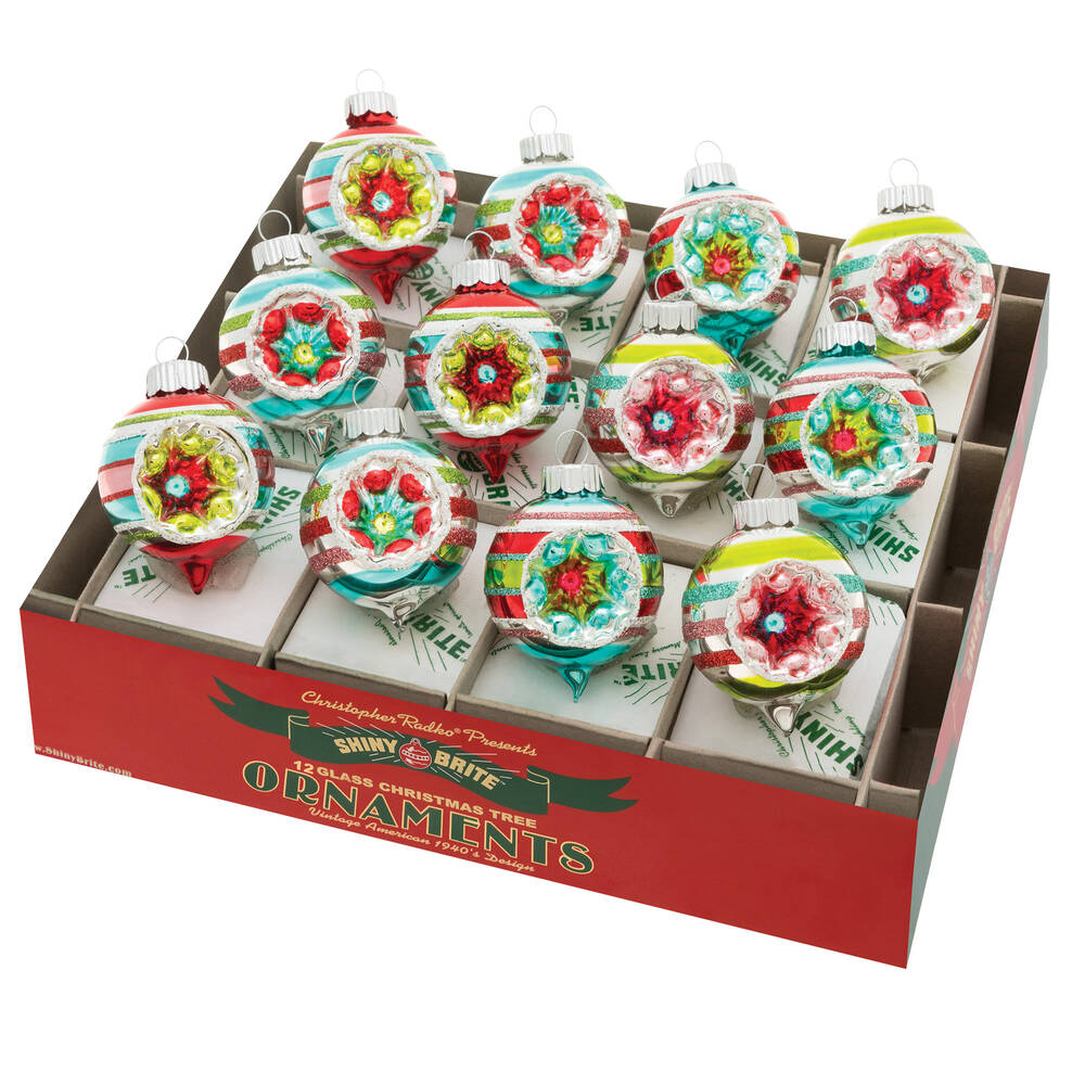 Shiny Brite Ornaments Decorated Reflector Rounds-Festive Fete - Boxed