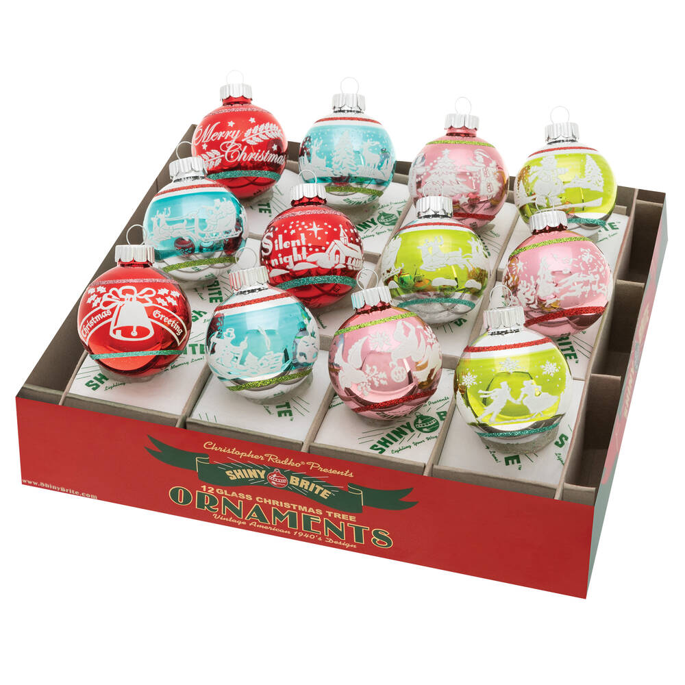 Shiny Brite Ornaments Signature Flocked Rounds-Festive Fete - Boxed