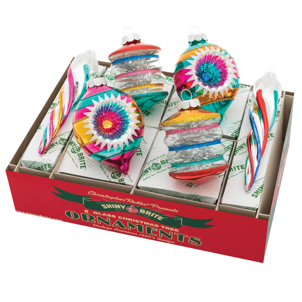 Shiny Brite Ornaments Mixed Shapes W/ Iciclchristmas Confetti  - Boxed