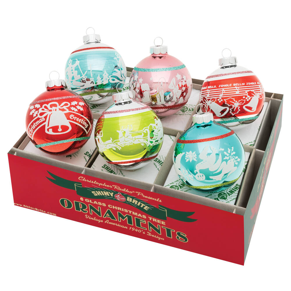 Shiny Brite Ornaments Signature Flocked Round Festive Fete  - Boxed