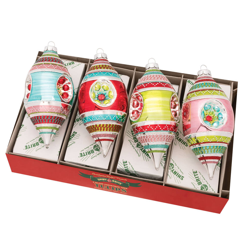 Shiny Brite Ornaments Triple Reflector Tulips Festive Fete  - Boxed