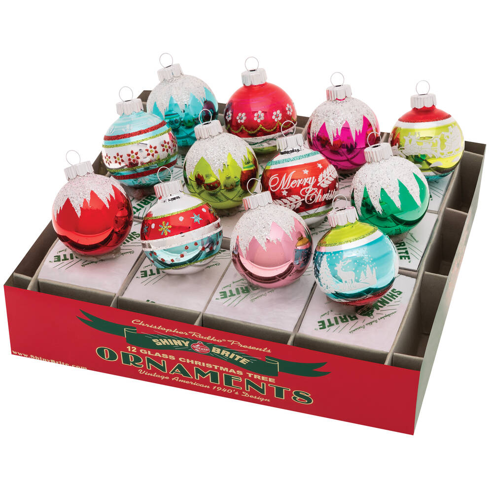 Shiny Brite Ornaments Decorated Rounds Festive Fete  - Boxed